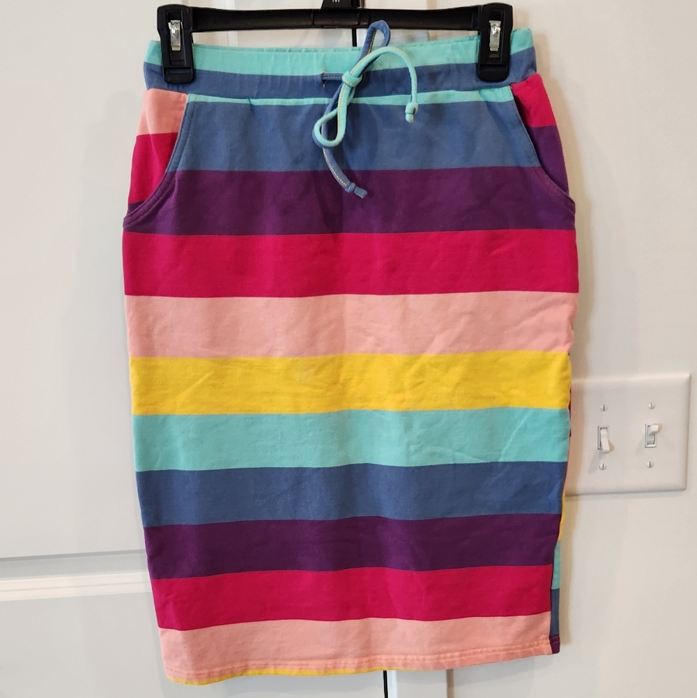 Striped Multicolor Pencil Skirt with Drawstring Waist. Fits Like S/M